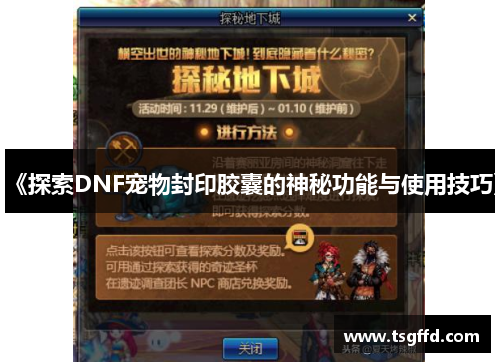 《探索DNF宠物封印胶囊的神秘功能与使用技巧》